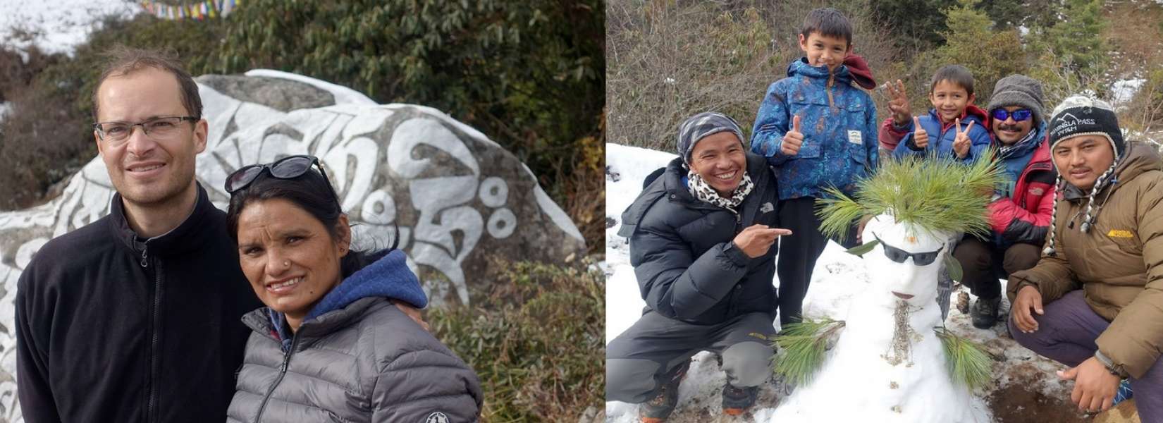 Laurent, Bhagwati et leurs enfants entourés de guides de l'agence